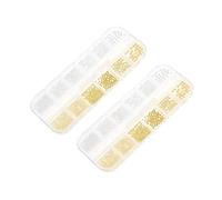 WOONEKY 12-compartment Mixed Size and Color Metal Steel Nail Beads Set, 2 Boxes 3d Mini Caviar Balls for Diy Nail Art Accessories, Gold and Silver Manicure Charms for Professional and Home Decoration