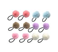 WOONEKY 12 Pcs Fluffy Ball Hair Bands for Stretchy Elastic Ponytail Holders Bracelets White Pink Sky Blue Khaki Light Purple Each Color Hair Accessories for All Occasions