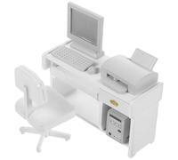 WOONEKY 12 Scale Miniature Office Desk Set White Dollhouse Furniture Computer, Keyboard, Mouse, Printer and Chair - Mini Office Desk Ornament for Dollhouse Decor and ’