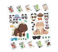 WOONEKY 12 Sheets DIY Dinosaur Puzzle Stickers for Party Favor Decals with Unique Cartoon Faces Easy Peel and Stick Animal Decorations for Birthday Events