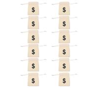 WOONEKY 12pcs Canvas Money Bag Drawstring Pouch with Sign Pattern, Sturdy Drawstring Design for Wrapping Candy and Bakery Food, for Family Gathering and Daily Life Use