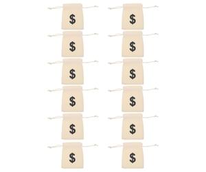 WOONEKY 12pcs Canvas Money Bag Drawstring Pouch with Sign Pattern, Sturdy Drawstring Design for Wrapping Candy and Bakery Food, for Family Gathering and Daily Life Use