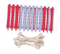 WOONEKY 12pcs Cold Wave Perm Rods Set for Hair Styling Long Plastic Hair Curlers for Salon Use in Grey-Blue-Red