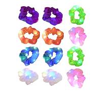 WOONEKY 12pcs Led Glowing Hair Scrunchies Satin Elastic Hair Ties for Neon Parties Rave Events and Nightclubs Accessories Three Light Settings