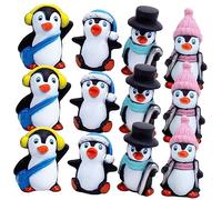 WOONEKY 12Pcs Miniature Penguin Ornament Set Penguin Figures Cake Toppers Home Decor Photo Props Indoor Outdoor Use