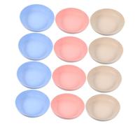 WOONEKY 12Pcs Nonslip Cat Feeding Bowls Wide Flat Bottom Pet Dishes for Cats Durable Material Easy to Clean for Wet and Dry Food Beige