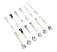 WOONEKY 12pcs Stainless Steel Pet Food Spoon and Dog Food Fork Long Handle Scoop Fork for Hygienic Wet and Dry Mixing Lightweight Portable Feeding Tools for Cats and Dogs