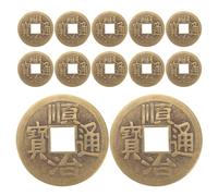 WOONEKY 12pcs Vintage Brass Chinese Ancient Coin Feng Shui Car Pendant for Wealth Success and Harmony Traditional I-ching Fortune-telling Charms with Dynasty Style Multipurpose DIY Craft
