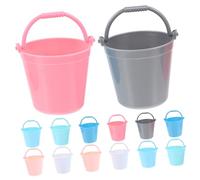 WOONEKY 14Pcs Mini Water Bucket Plastic Sand Buckets Scene Props for Pretend Play Mini House Decoration Accessories Pink and White