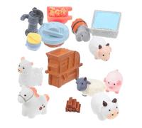 WOONEKY 14pcs Miniature Farm Animal Figurines with Decorative Hay Bales Resin Mini Cows Pigs Sheep for DIY Fairy Garden Dollhouse Aquarium Crafts Space Saving Nature Decor