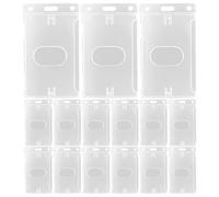 WOONEKY 15pcs Clear Plastic Id Badge Holders Vertical Transparent Card Sleeves Hard Plastic Protector for Employee School Business Events Compatible with Lanyards and Badge Reels