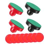 WOONEKY 16PCS Air Hockey Paddles Pushers Replacement with Pucks and Felt Sliders for Game Tables Ergonomic Design Red and Dark Blue Accessories for Competitive Play