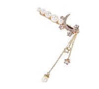 WOONEKY 1pc Inlaid Hair Clip Moon and Star Design Elegant Tassel Hairpin for Weddings and Parties Unique Accessory for Women and Girls Chic Retro Style