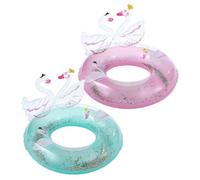 WOONEKY 1pc Thickened Swan Swimming Ring for Years Fun Pool Float for Boys Easy Inflate Portable Design for Birthday Day Pink Green Colors
