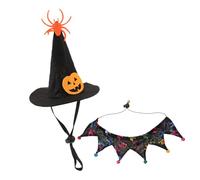 WOONEKY 1set Halloween Cat Witch Hat and Collar Costume Pets Adjustable Design Pumpkin and Skull Patterns for Pet Dress-up at Parties and Events