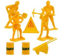 WOONEKY 1Set Mini Construction Worker Cake Decoration Realistic Figures Roadblock Props for Birthday Cakes Pretend Play for Construction Party Themes
