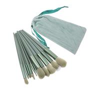 WOONEKY 1set Portable Makeup Brush Set Green Cosmetic Brushes with Soft Artificial for Blush Foundation Powder Application Includes Stylish Velvet Bag for Easy Travel
