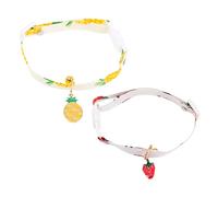 WOONEKY 2 Pcs Adjustable Pet Collars with Bell for Cats and Dogs Polyester Fruit Pattern Design Pineapple Strawberry Comfortable Breathable Kitten Collar Lost Party Accessory for Daily