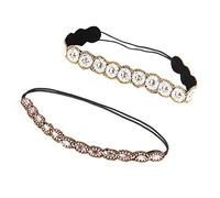 WOONEKY 2 Pcs Beaded Rhinestone Headbands for Women Handmade Elastic Hair Jewelry Accessories Stylish Hairbands for Parties Special Occasions White Colors