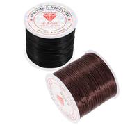 WOONEKY 2 Rolls Flat Elastic Cord for Hair Extensions Stretchy Wire for Braids and Sewing Invisible Soft Thread for DIY Beaded Bracelets and Wig Styling Brown Black for Quick Seamless Hair