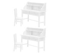 WOONEKY 2 Sets Dollhouse Furniture Miniature Desk and Chair with Realistic Openable Drawers Plastic Study Table for Role Play Home School Activities