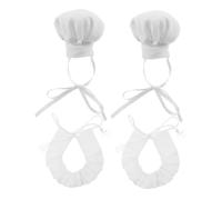 WOONEKY 2 Sets Tiny Doll Chef Hats with Adjustable Bands White Neckerchiefs Plush Mini Cooking Caps for Stuffed Animals Soft Decorative Accessories for Doll Dress Up and Kitchen Play