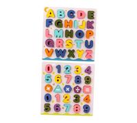 WOONEKY 2 Sets Wooden Educational Puzzle for Early Development Alphabet and Number Recognition Jigsaw Puzzles with Baseboard Montessori Learning Blocks for Boys Ages Preschool