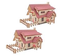 WOONEKY 2 Sets Wooden Puzzle House Models DIY Assembling Crafts Safe Educational for Creative Hand-eye Coordination Gifts for Birthdays and Holidays