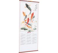 WOONEKY 2024 Dragon Year Wall Calendar Hanging Traditional Chinese Scroll Paper Calendar Monthly Planner Room Decor