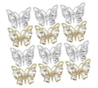 WOONEKY 20pcs Butterfly Nail Charms for Nail Art Manicure Decorations in Gold and Silver Sparkling Gems and Professional Use