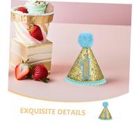 WOONEKY 2pcs Adjustable Glitter Birthday Hat First Birthday Party Cone Caps with Elastic Headbands for Boys Sparkling Party Decoration and Photo Prop