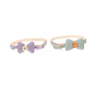 WOONEKY 2pcs Adjustable Kitten Bowknot Collar Soft Breathable Polyester Pet Neck Decor with Flower Patterns Cozy and Collar for Daily Wear and Christmas Parties
