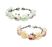WOONEKY 2pcs Artificial Floral Hairbands for Girls White and Orange Peony Wreath Headdress for Weddings Parties and Photography Events