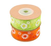WOONEKY 2pcs Bright Orange and Green Polyester Daisy Ribbon, 20-Yard Sheer Bouquet Wrapping Ribbon for Wedding Crafts, Spring Floral Packaging Supplies