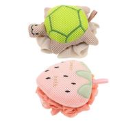WOONEKY 2PCS Cartoon Bath Sponges with Turtle Strawberry Designs Soft Gentle Mesh Shower Puff Body Scrubbers for Women Compact Lightweight Reusable Exfoliating Bath Loofahs