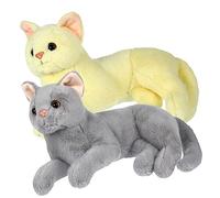 WOONEKY 2Pcs Cat Plush Cute Cartoon Kitten Stuffed Animal Dolls for Boys and Birthday Realistic Soft Plush Home Car Decoration Grey Yellow