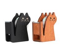WOONEKY 2pcs Cat Shaped Tape Dispensers Cute Desktop Tape Holders with Easy Cut Function for Office School Art Projects and Home Use Black and Yellow Vintage Wood Design