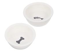 WOONEKY 2pcs Ceramic Pet Feeder Bowls for Cats and Dogs Non- Design Adorable Bone and Fish Bone Patterns for Comfortable Eating and Drinking Pet Supplies