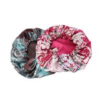 WOONEKY 2pcs Double Layer Satin Sleep Bonnets for Women Large Wide Rim Hair Caps with Drawstring Tie Suitable for Sleeping and Curly Hair Care