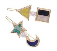 WOONEKY 2pcs Geometric Shape Star Pearl Hairpin Clip for Women Clip Hair Rhinestone Star Hairpins