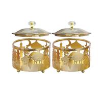 WOONEKY 2pcs Golden Candy Boxes for Festival and New Year, Practical Iron and Pet Material Sweets Containers with Smooth Lines, Beautiful and Simple Design for Party and Wedding Favour Use