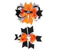 WOONEKY 2pcs Halloween Bat Ghost Pumpkin Hair Bows Clips Cartoon Bow Hairpins for Girls for Costumes and Themed Parties Cute Accessories for Toddlers and Teens