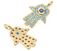 WOONEKY 2PCS Hamsa Hand Charms Gold Plated Brass Pendant with Rhinestones for DIY Jewelry Making Spiritual Evil Eye Protection Pendants for Bracelets Earrings Keychains Craft Accessories