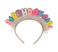 WOONEKY 2pcs Happy Birthday Headband Colorful Shiny Tinsel Party Hairband for Adults Unisex Birthday Crown Hair Accessory for Festive Celebrations and Photos