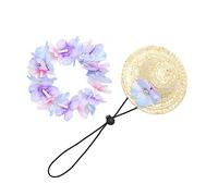 WOONEKY 2Pcs Hawaiian Pet Costume Set Summer Beach Dog Cat Hats with Wreath for Parties and Photo Props Stylish Pink Purple Design Easy to Wear for Pets