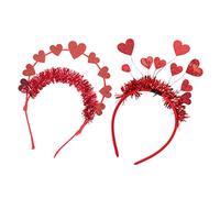WOONEKY 2Pcs Heart Headband Pink Hoops for Women Valentine's Day Party Wedding Hair Accessory with Heart Decorations