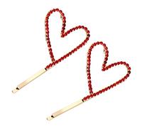 WOONEKY 2pcs Heart-shaped Hair Clips Red Rhinestones Elegant Fashion Accessories for Women for Weddings Parties and Daily Wear