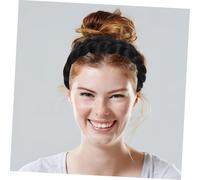 WOONEKY 2pcs Heat-resistant Synthetic Braided Headband for Women Adjustable Black Faux Plait Hairband Versatile Hair Accessory for Casual and Special Occasions