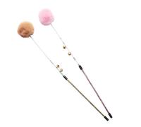 WOONEKY 2Pcs Interactive Cat Teaser Stick with Plush Balls and Ring Bells for Indoor Cats Anti-skid Handle Engaging Pet Supplies for and Bonding Pink Brown