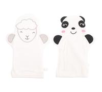 WOONEKY 2pcs Large Baby Cartoon Bath Gloves Exfoliating Body Scrubbing Mitts White Panda and White Sheep Animal Design Bathing Gloves for Sensitive Skin Shower Use